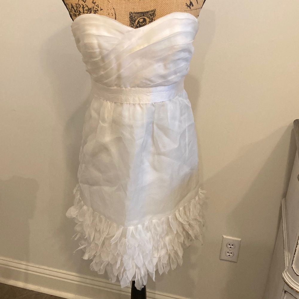 Phoebe couture size 8 strapless 100% silk feathered bottom party dress!